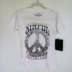 Sinful Affliction Shirt Women Large Peace Nails Metallic Y2K Grunge Punk Top NEW